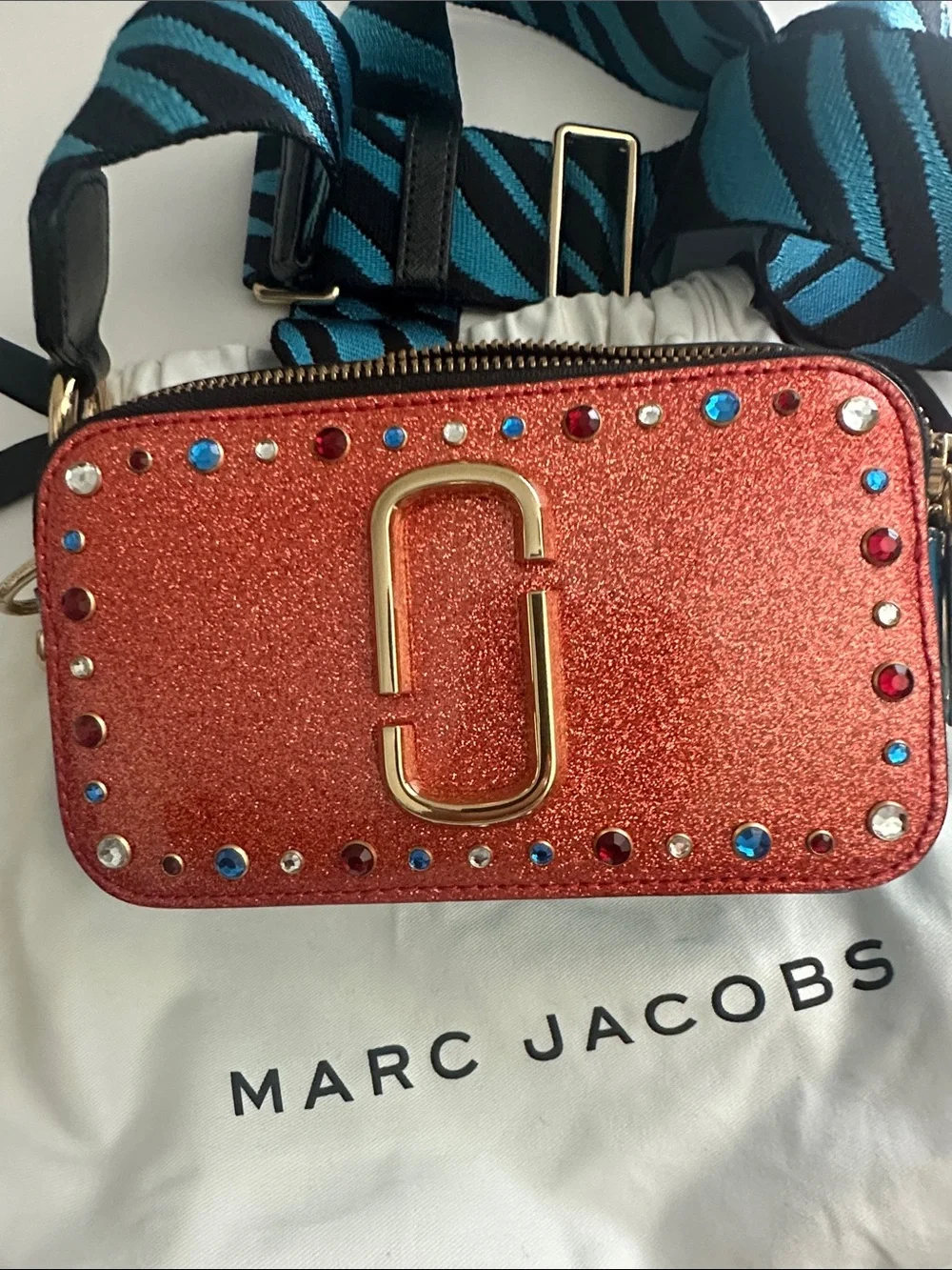 Marc Jacobs Orange Glitter Snapshot Crossbody with Multicolor Gem Accents - Picture 2 of 5